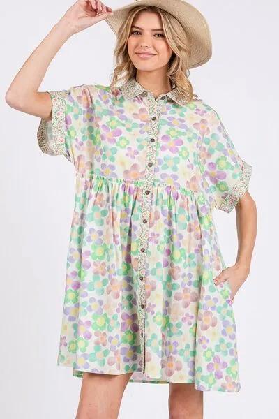 Floral Babydoll Short Sleeves Multicolor Dress – Perfect for Every Occasion