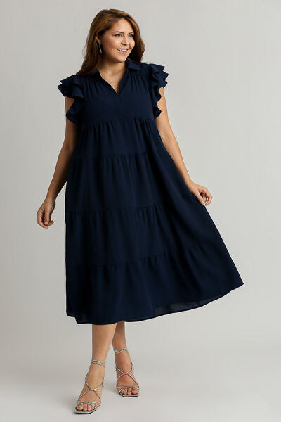 Johnny Collar Ruffle Cap Sleeve Navy Dress That Fits Every Occasion Trendsi