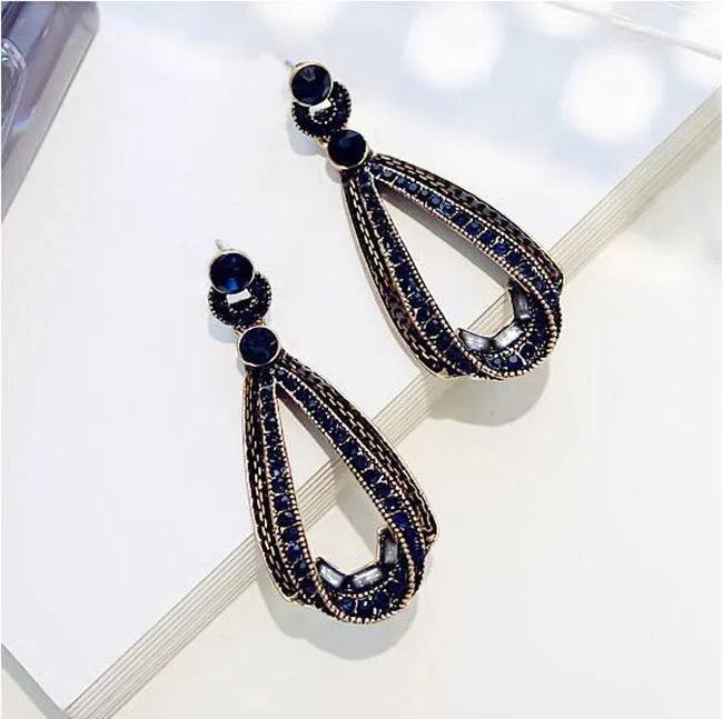 Sapphire Drop Earrings with Gold Accents, Fashion Dangle Jewelry