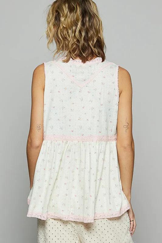 Lace Floral V-Neck Sleeveless Top | Casual Summer Style in Cream