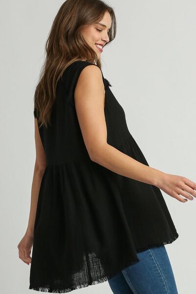 Raw Hem Round Neck Sleeveless Black Top - Effortless Style for Summer 2025 Trendsi