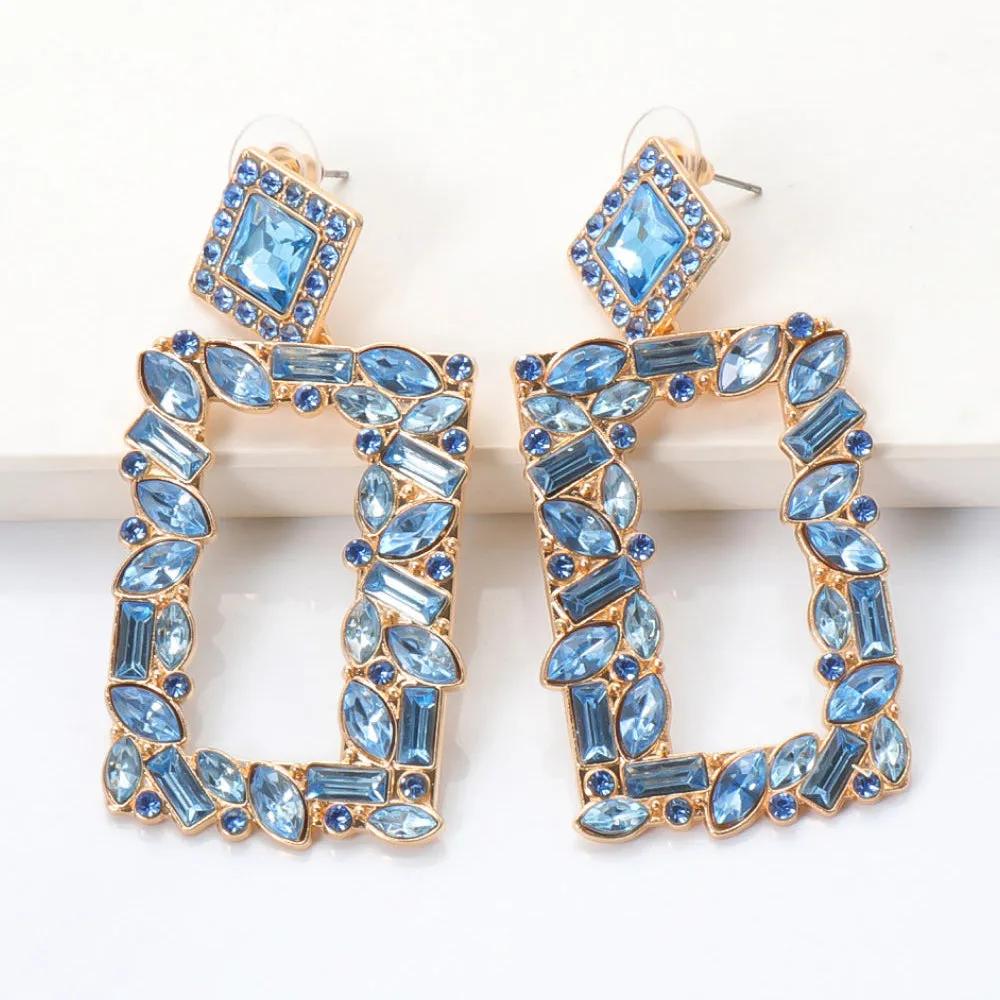 Rectangular Crystal Drop Earrings – Bold and Vibrant Statement Jewelry