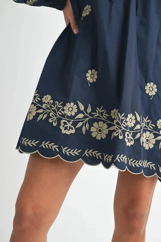 Embroidered Long Sleeve Peasant Mini Dress: Boho Elegance Redefined