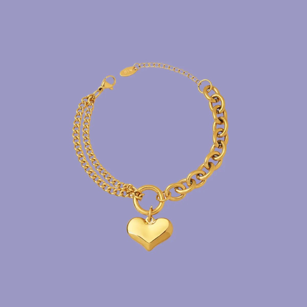 Heart Charm Double Twist Chain Bracelet