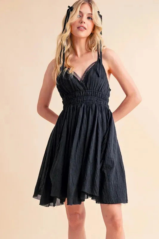 Black Lace Detail Mini Cami Dress - Chic and Feminine