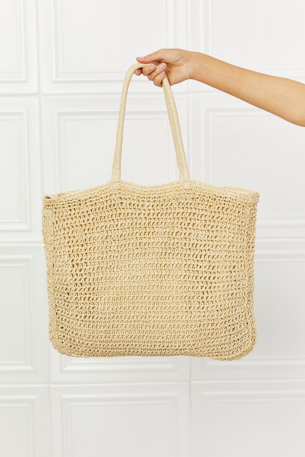 Vintage Style Crochet-Design Large Straw Tote