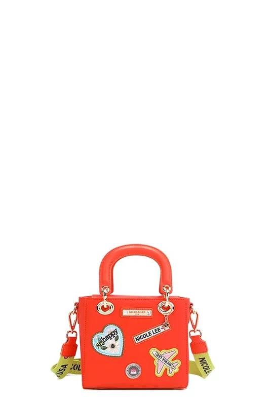 Nicole Lee Structured Mini Handbag with Embroidered Patches