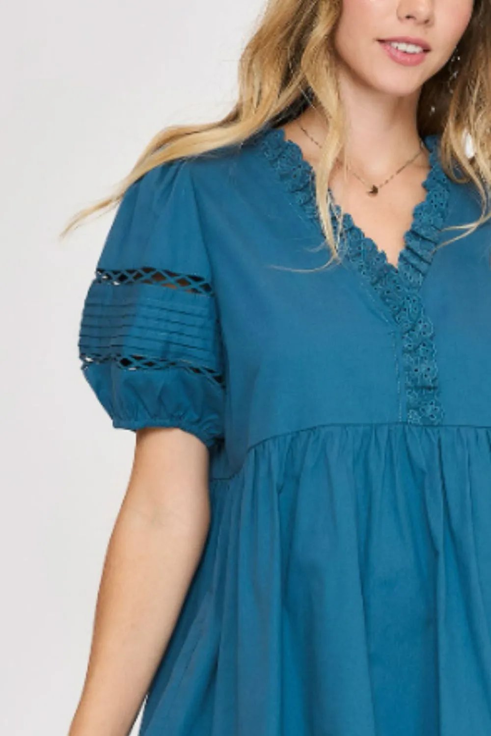 Lace Detail Puff Sleeve Mini Dress