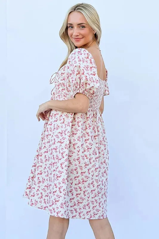 Lace-Up Front Puff Babydoll Dress – Romantic, Playful Boho Style