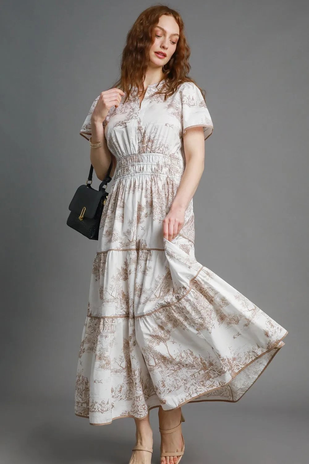Stylish Landscape Print Tiered Maxi Dress: Perfect for Summer Elegance