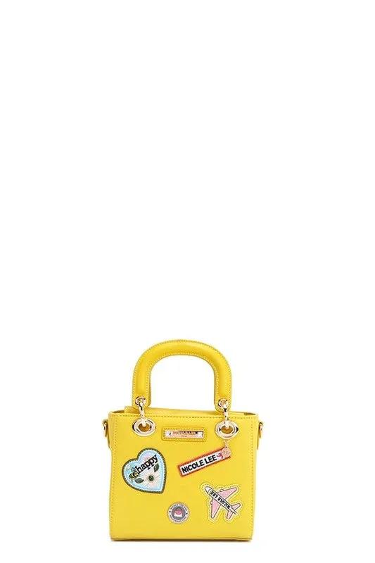 Nicole Lee Structured Mini Handbag with Embroidered Patches