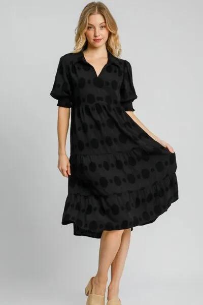 Swiss Dot Jacquard Tiered Midi Black Dress – A Timeless Wardrobe Must
