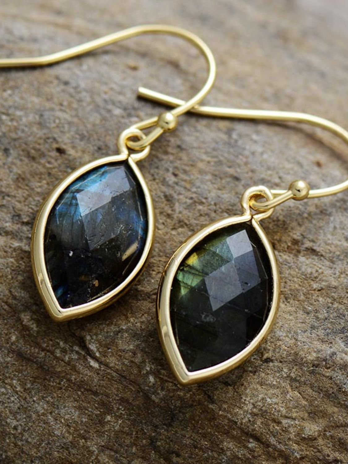 Faceted Drop Labradorite Earrings Gold Plated for Women: Highlight the Beauty of Aztec Vibes