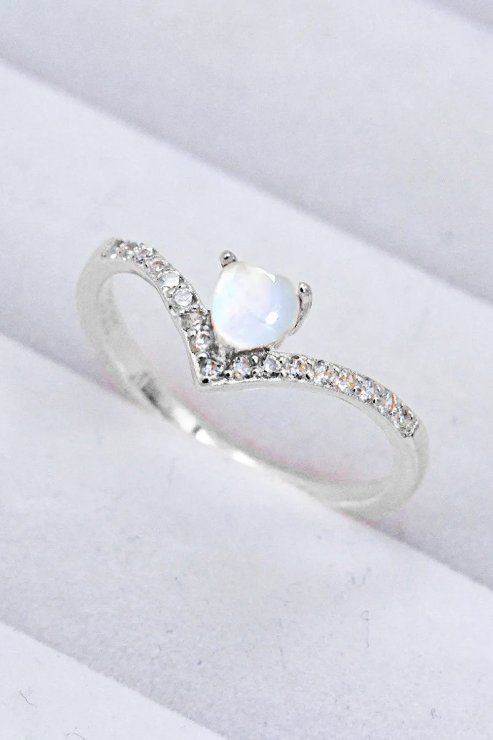 Moonstone Heart Ring - Modern Minimalist Design in S925 Sterling Silver
