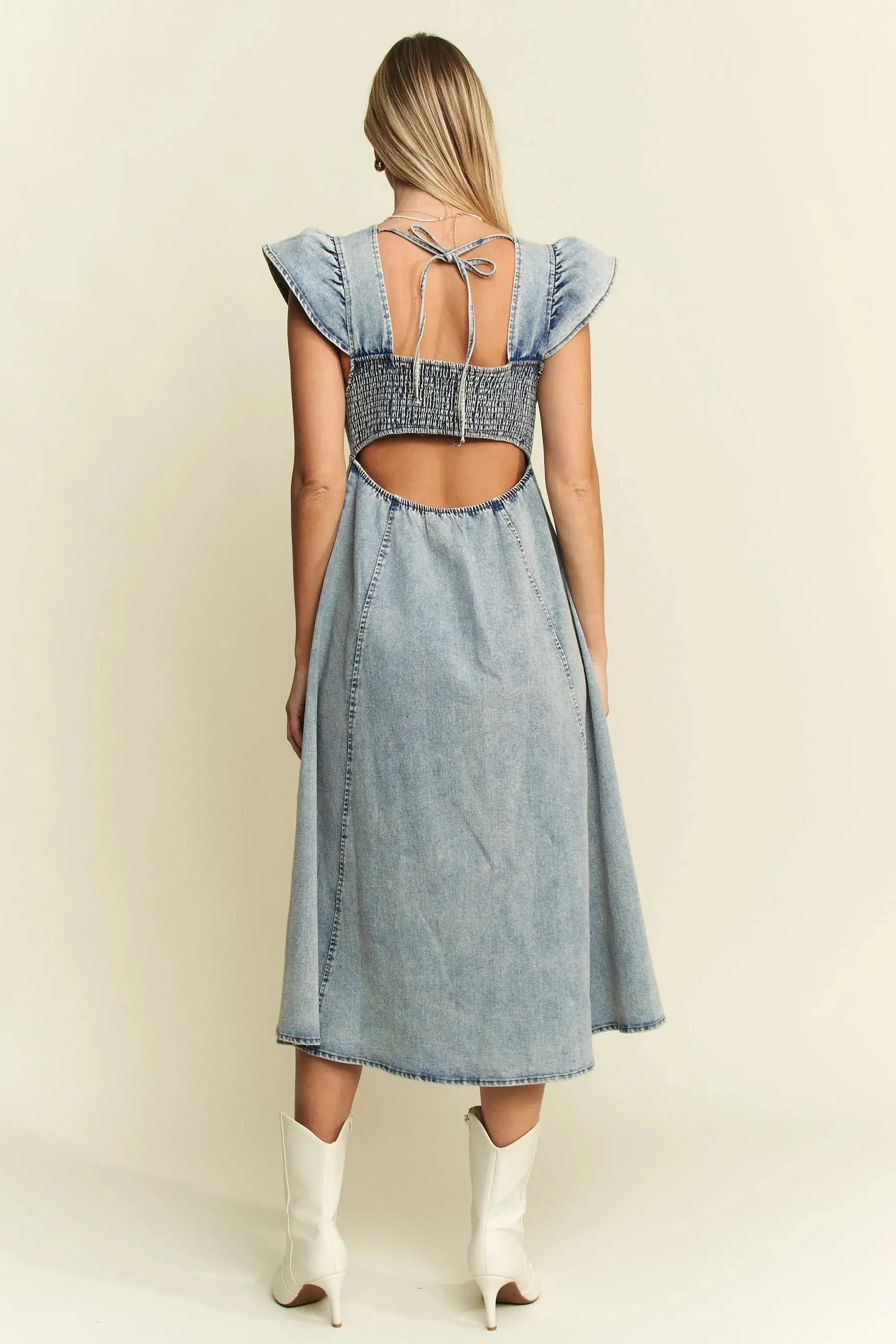 Jade By Jane Full Size Ruffled Denim Midi Dress Plus Size Trendsi
