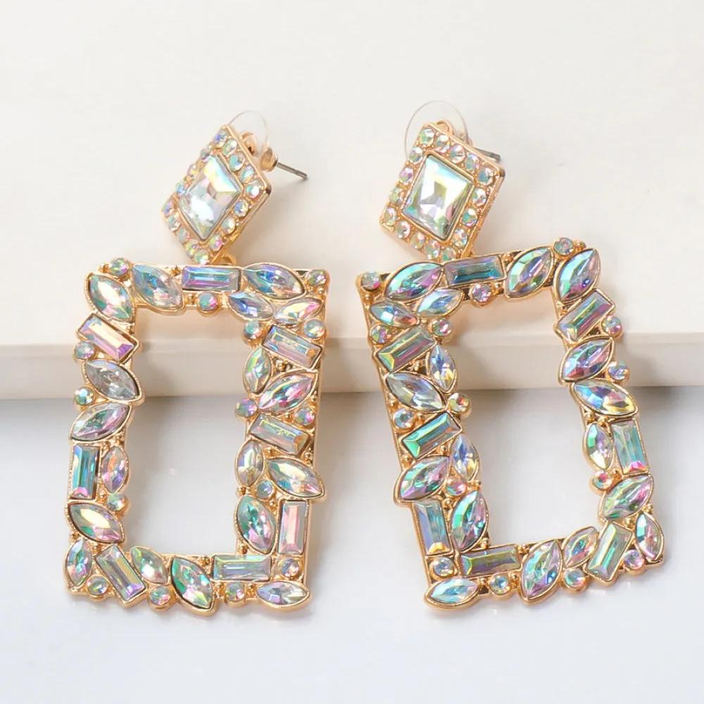 Rectangular Crystal Drop Earrings – Bold and Vibrant Statement Jewelry