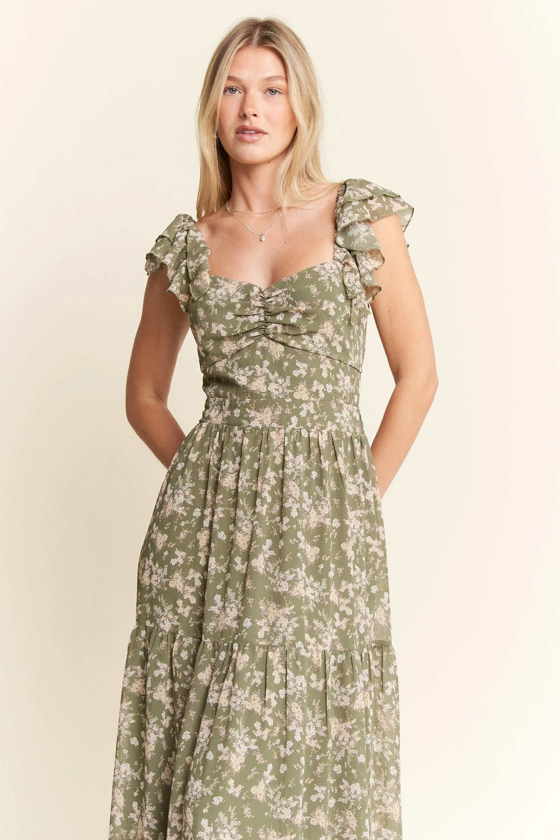 Jade By Jane Ruffle Sleeve Tiered Maxi Dress Jewelry Bubble