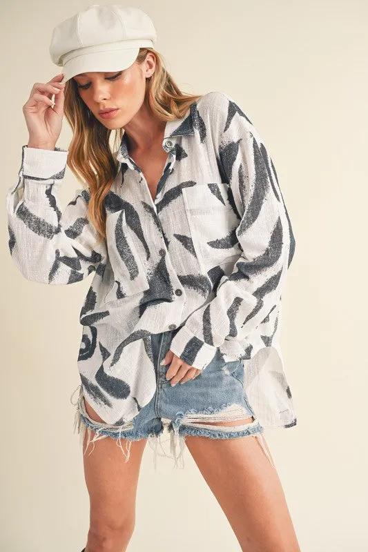 Elevate Your Summer Style with the High-Low Printed Button-Up Shirt