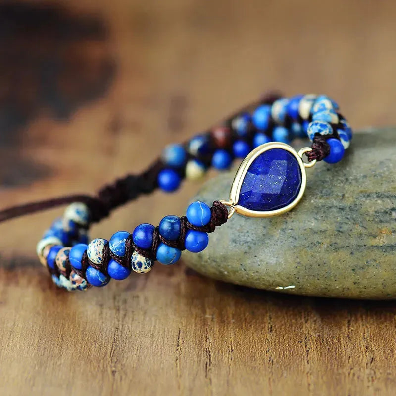 Emperor Stone Blue Jasper Beaded Adjustable Bracelet – Unique Natural Stone Patterns
