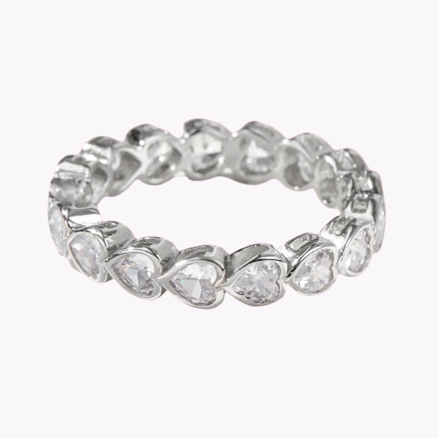 Women's Silver & Zircon Heart Eternity Band