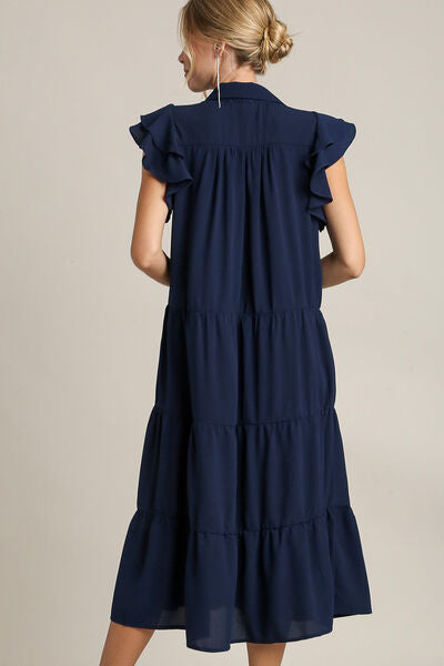 Johnny Collar Ruffle Cap Sleeve Navy Dress That Fits Every Occasion Trendsi