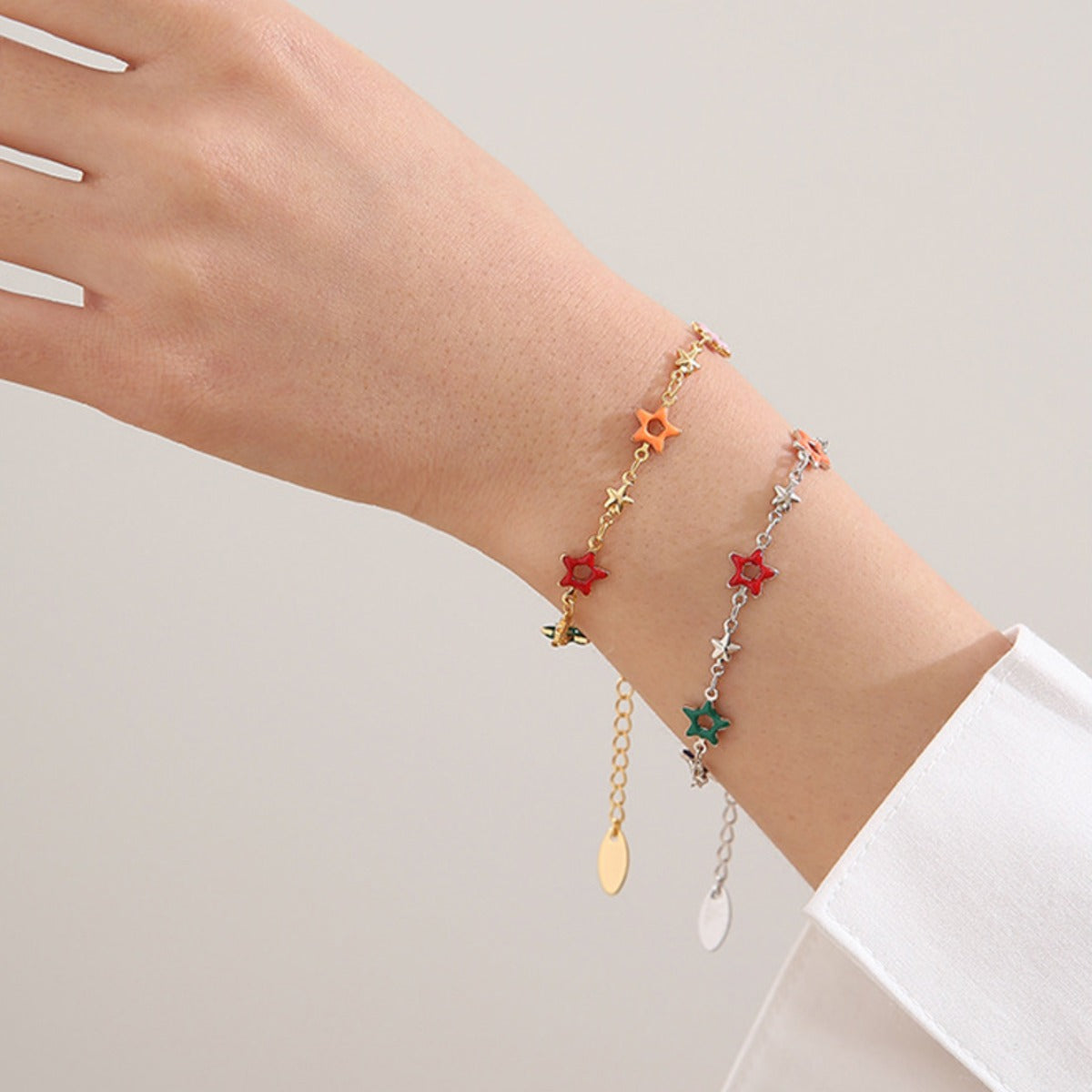 Multicolor Open Star Delicate Chain Bracelet for Women