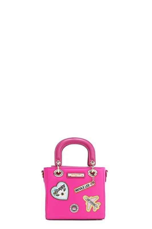 Nicole Lee Structured Mini Handbag with Embroidered Patches