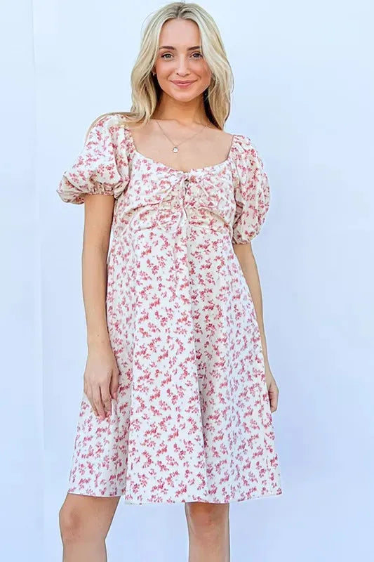 Lace-Up Front Puff Babydoll Dress – Romantic, Playful Boho Style