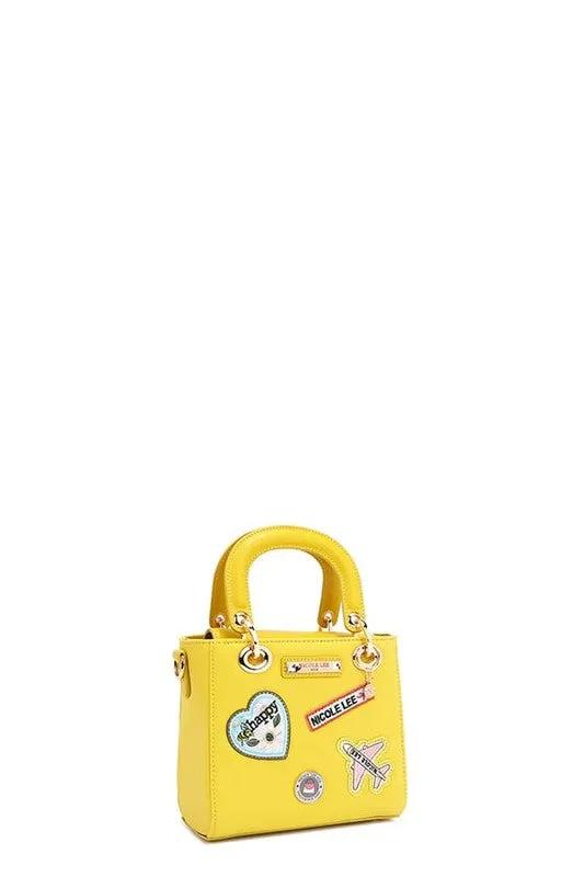 Nicole Lee Structured Mini Handbag with Embroidered Patches
