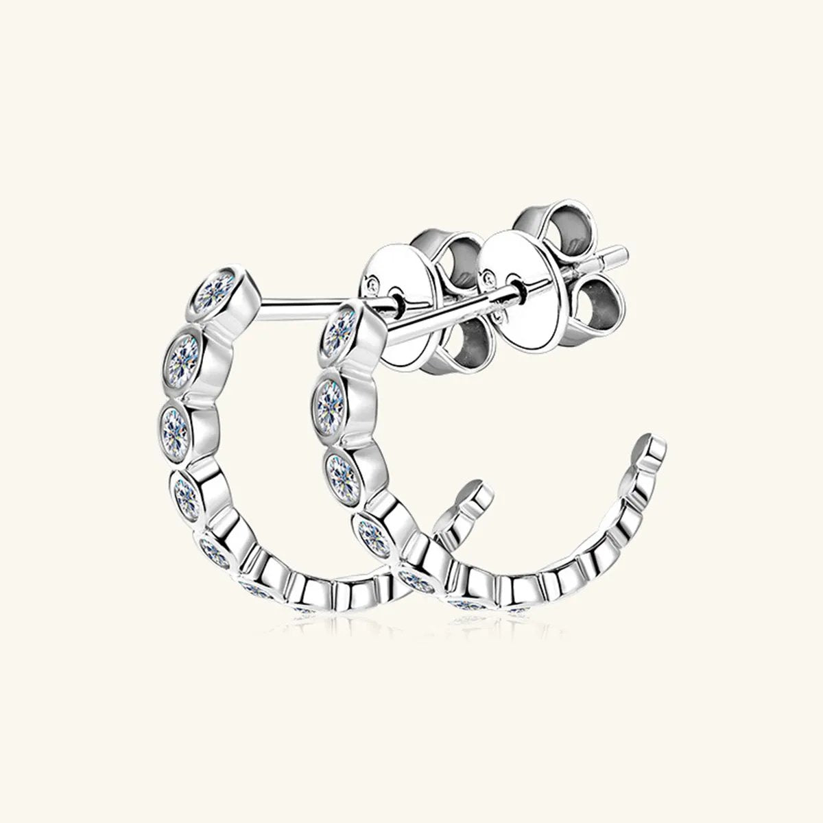 Bezel Set Moissanite Huggie Earrings - 0.38 Carat D/VVS1 - S925 Sterling Silver with 18K Gold-Plated Option