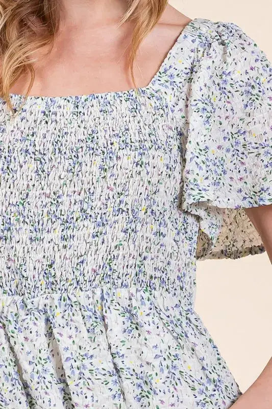 Step Into Spring: Smocked Floral Print Flutter Sleeve Midi Dress for Effortless Garden Party Style Jewelry Bubble