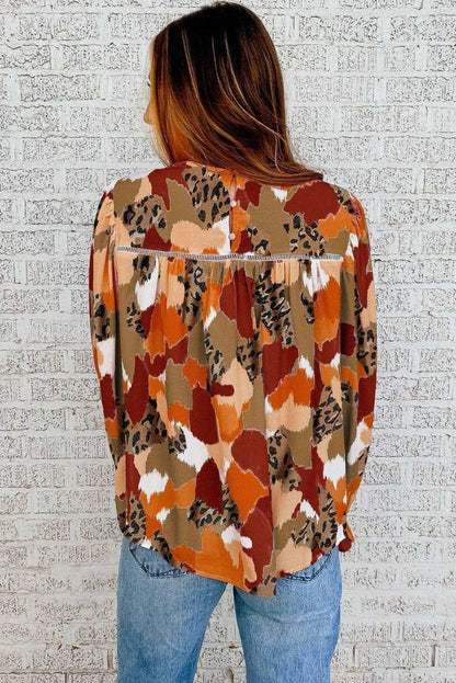 Abstract Print Long Sleeve Blouse Multicolor Jewelry Bubble