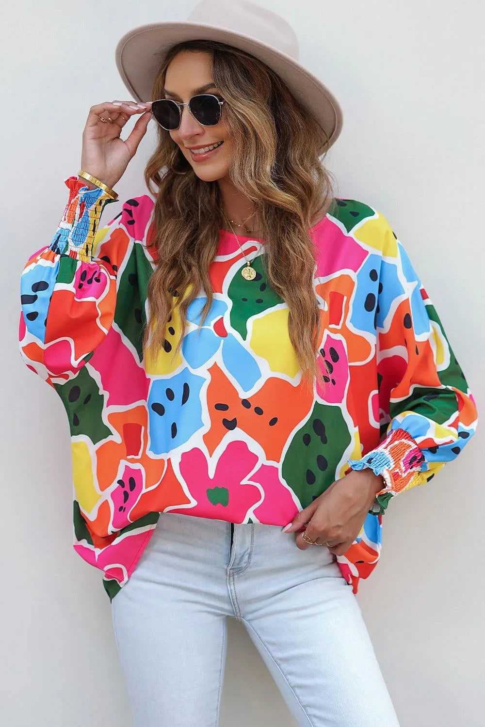 Abstract Print Multicolor Blouse: Vibrant Style for Summer Jewelry Bubble