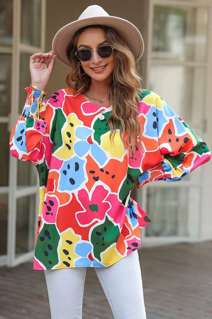 Abstract Print Multicolor Blouse: Vibrant Style for Summer Jewelry Bubble