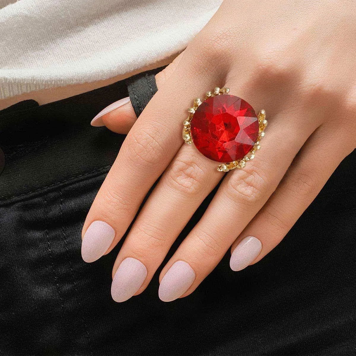 Acrylic Ruby High Energy Cocktail Ring Gold Plated Jewelry Bubble