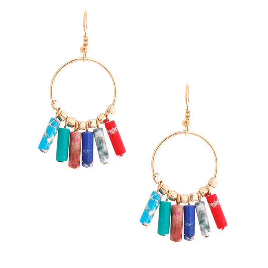 Add Splash to Your Look with Multicolor Bead Dangle Hoop Earrings Pinktown