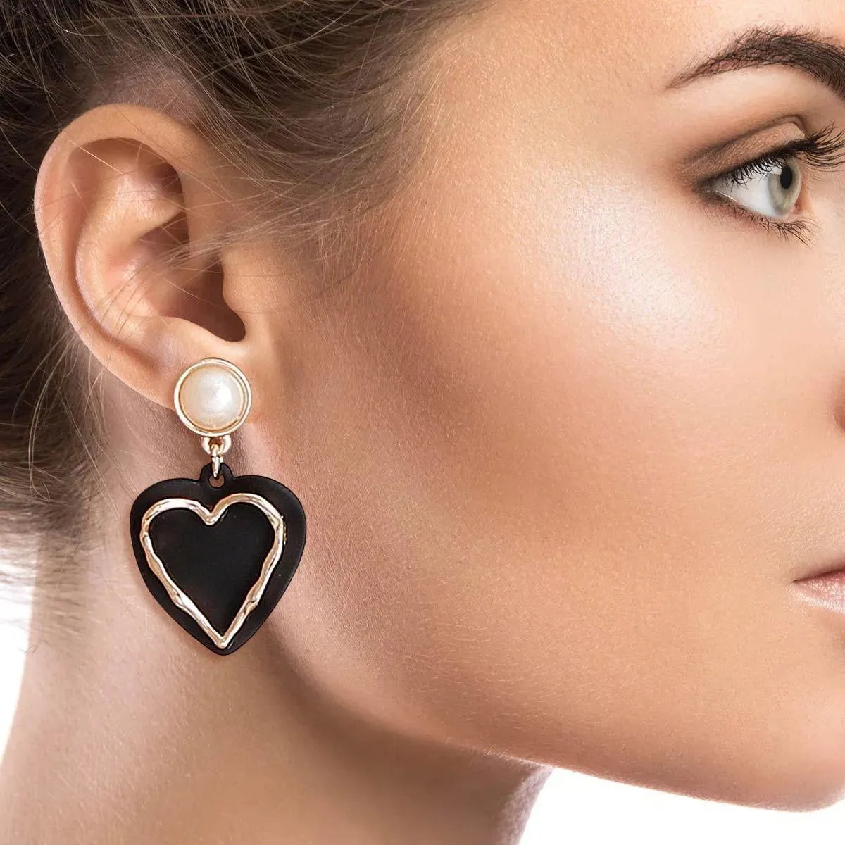 Add a Touch of Romance with Black Heart Drop Earrings