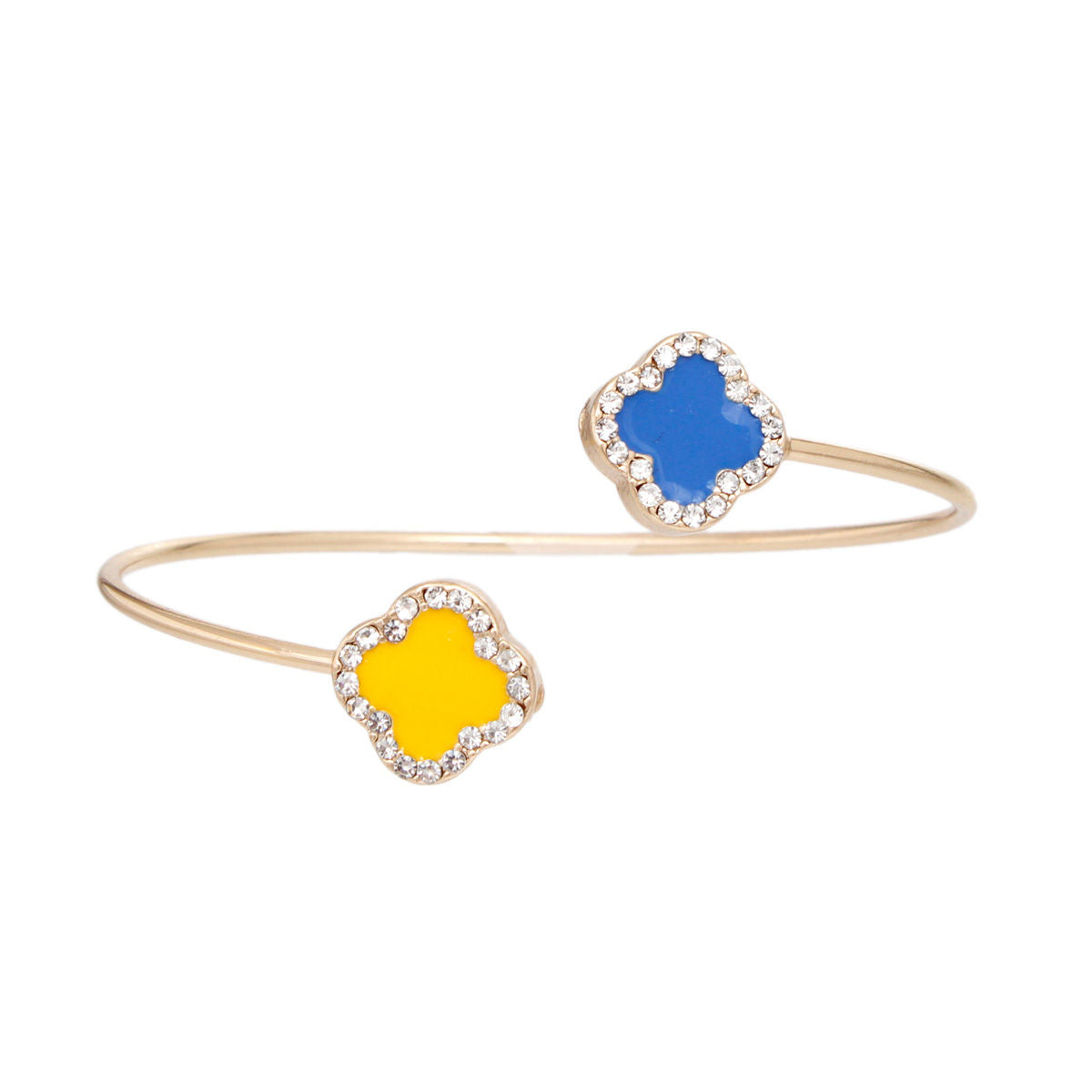 Adjustable Gold Bracelet Blue Gold Quatrefoil Clover Wire By-Pass