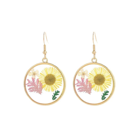 Affordable Dried Flower Round Dangle Earrings Pinktown