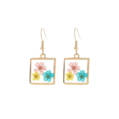 Affordable Dried Flower Square Dangle Earrings Jewelry Bubble