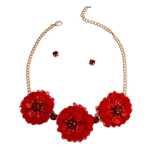 Affordable Red Fabric Flower Jewelry Set - Upgrade Your Style Now! Jewelry Bubble