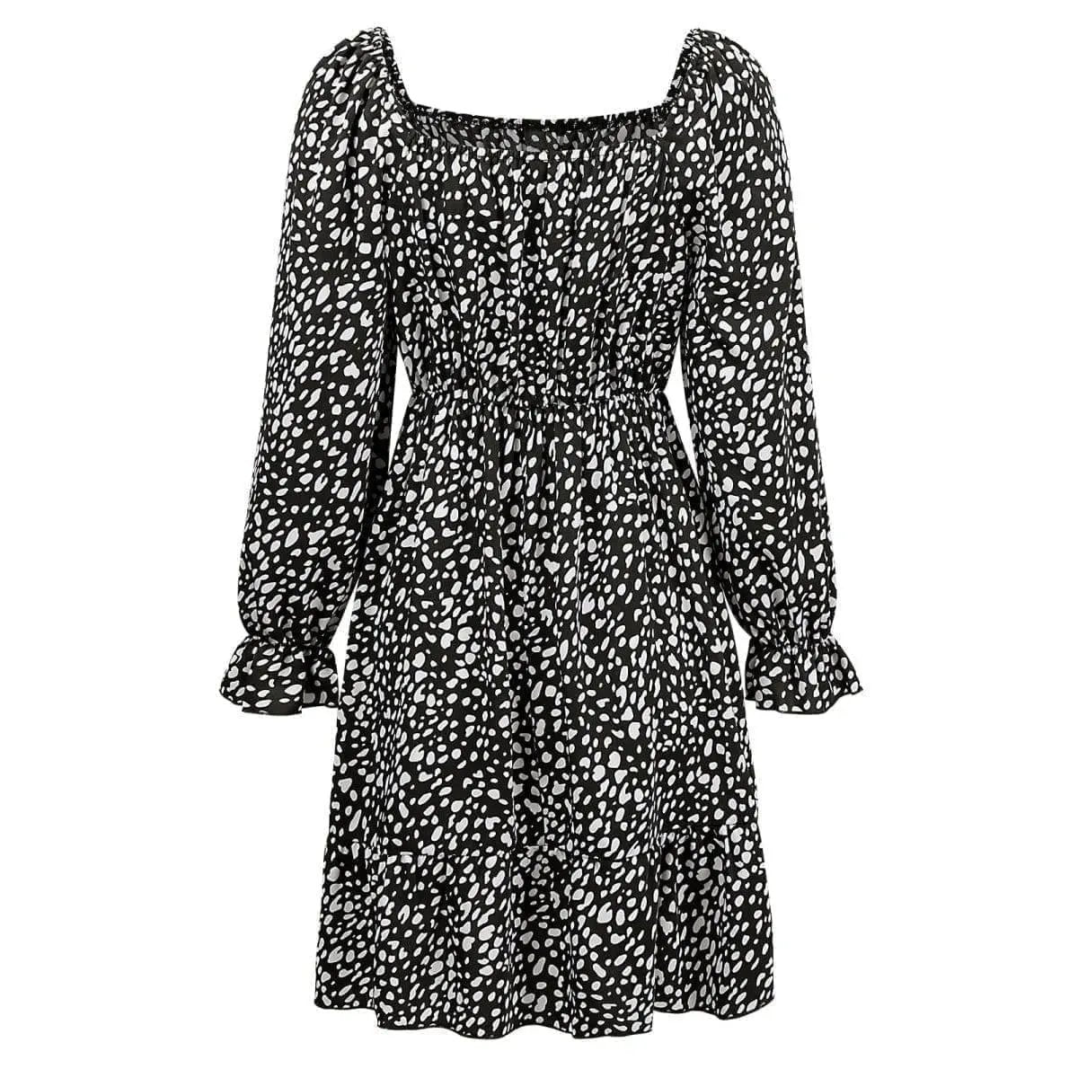All Over Print Square Neck Cinched Waist Dress