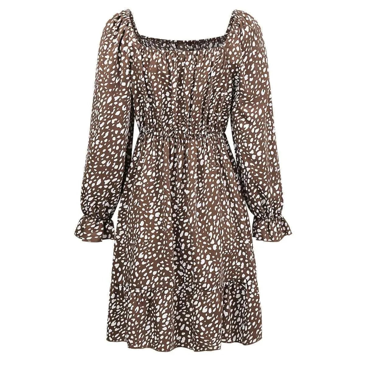 All Over Print Square Neck Cinched Waist Dress