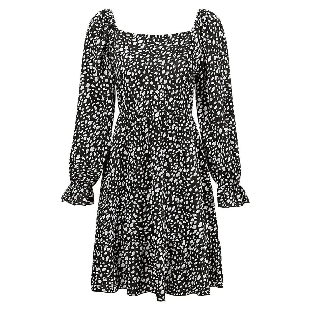 All Over Print Square Neck Cinched Waist Dress