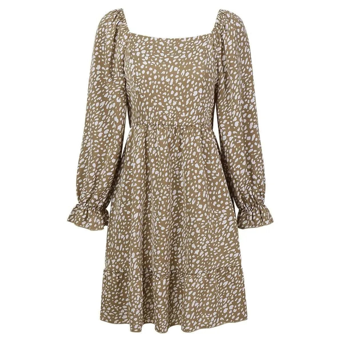 All Over Print Square Neck Cinched Waist Dress