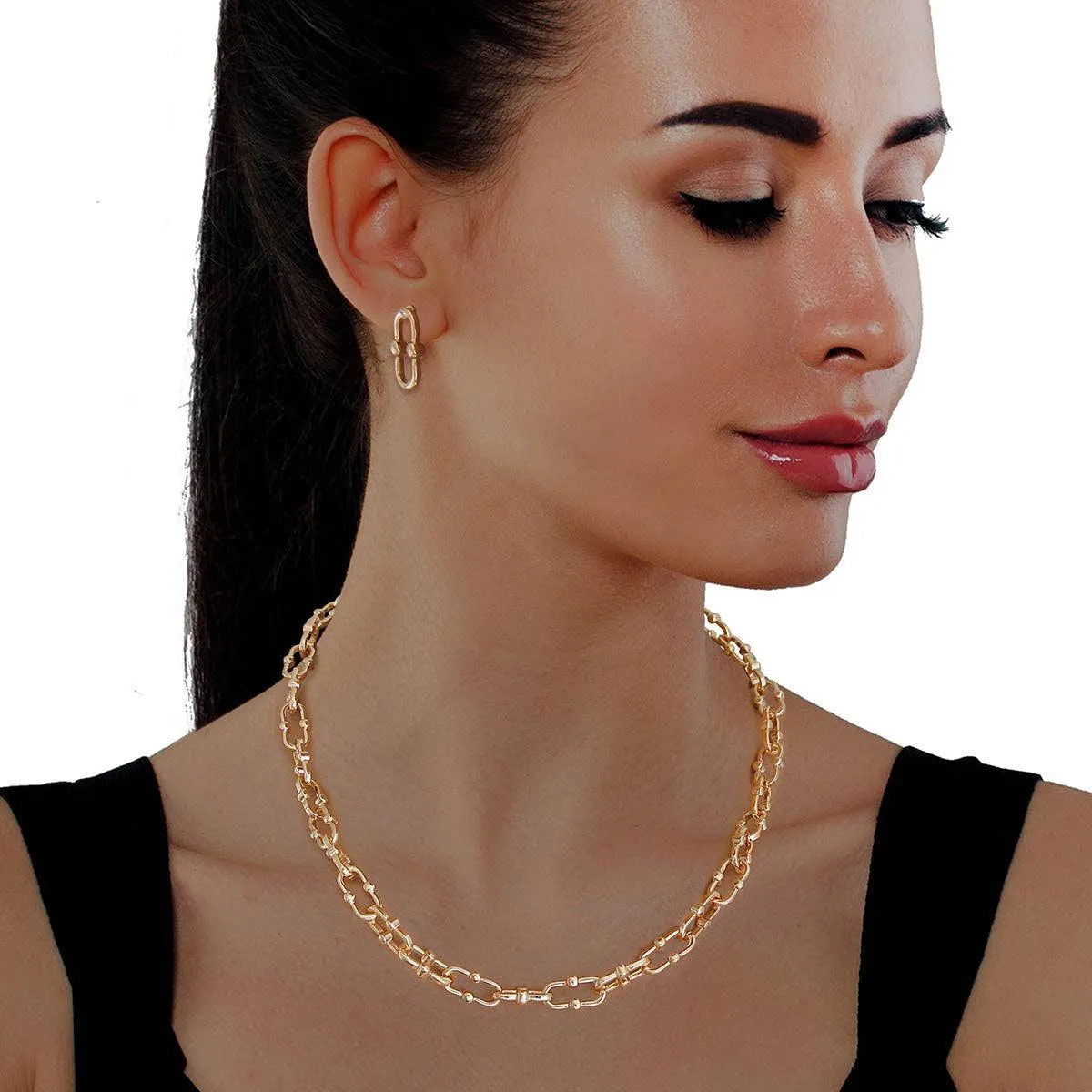 Anchor Chain Gold-Tone Earrings and Necklace: Your Fabulous Duo Jewelry Bubble