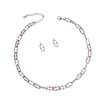 Anchor Chain Silver-Tone Earrings and Necklace: Elevate Your Style Pinktown