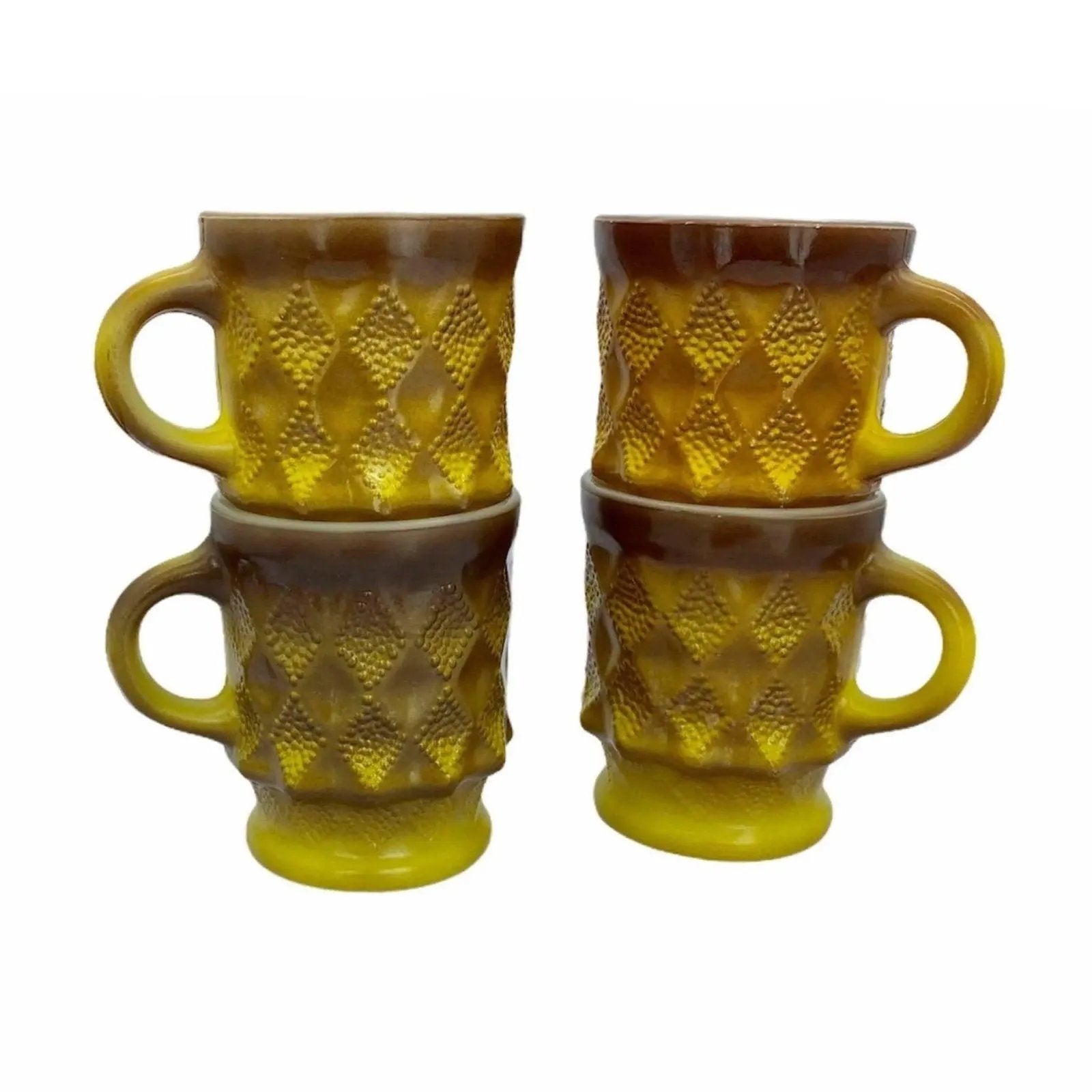 Anchor Hocking Fire King Kimberly Mugs - Yellow/Brown