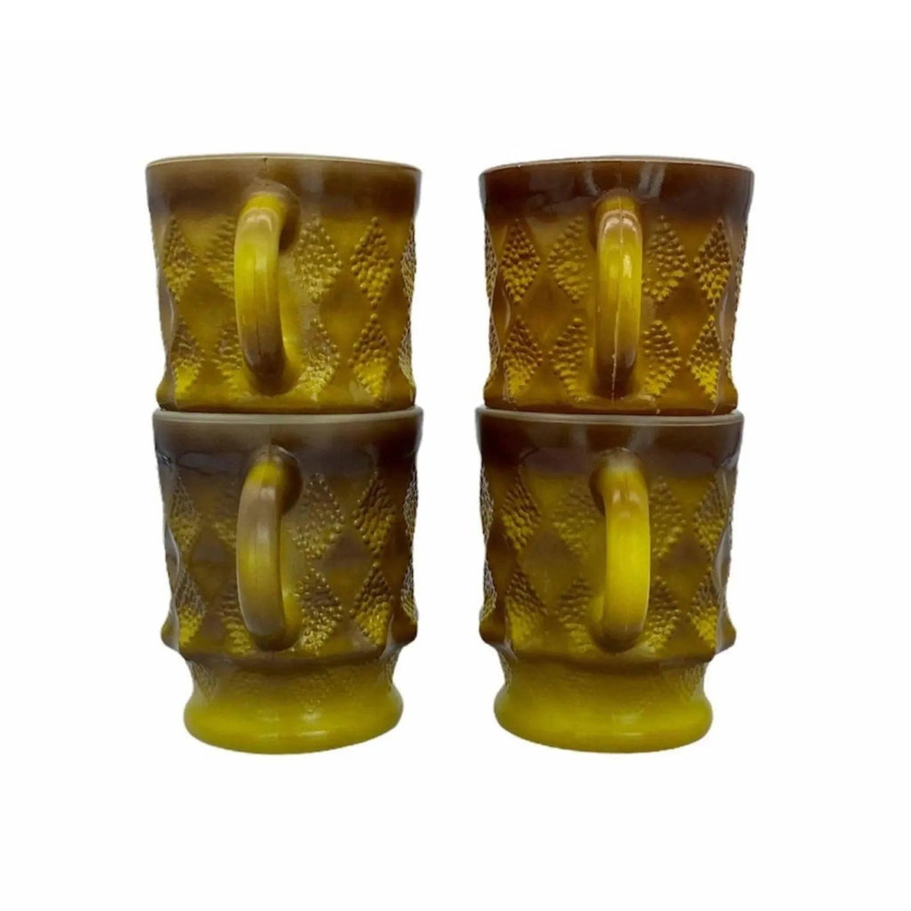 Anchor Hocking Fire King Kimberly Mugs - Yellow/Brown