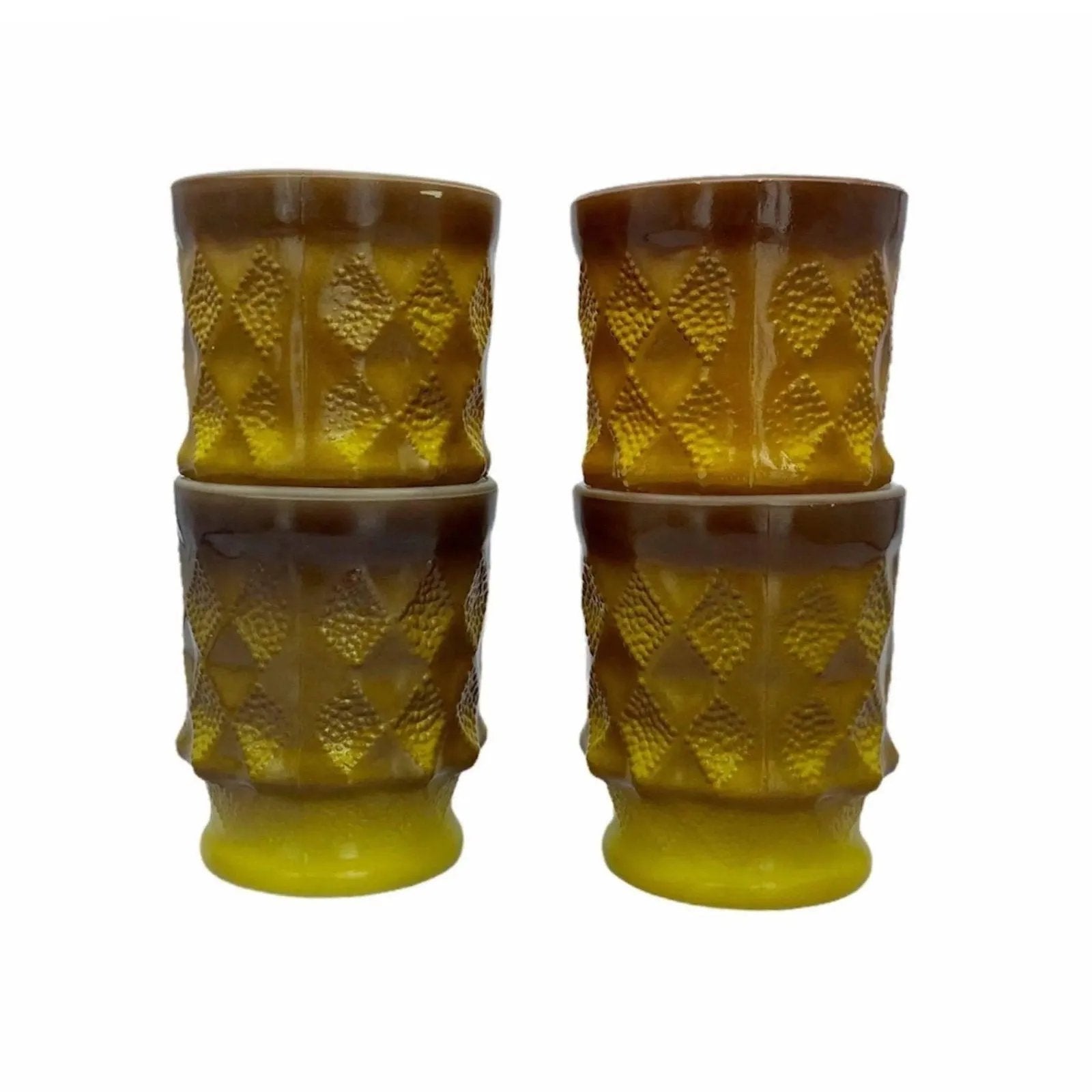 Anchor Hocking Fire King Kimberly Mugs - Yellow/Brown
